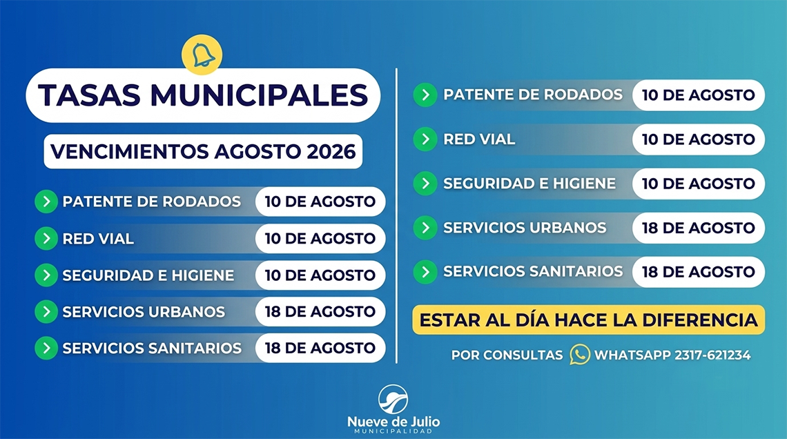 Vencimientos de Tasas Municipales de agosto