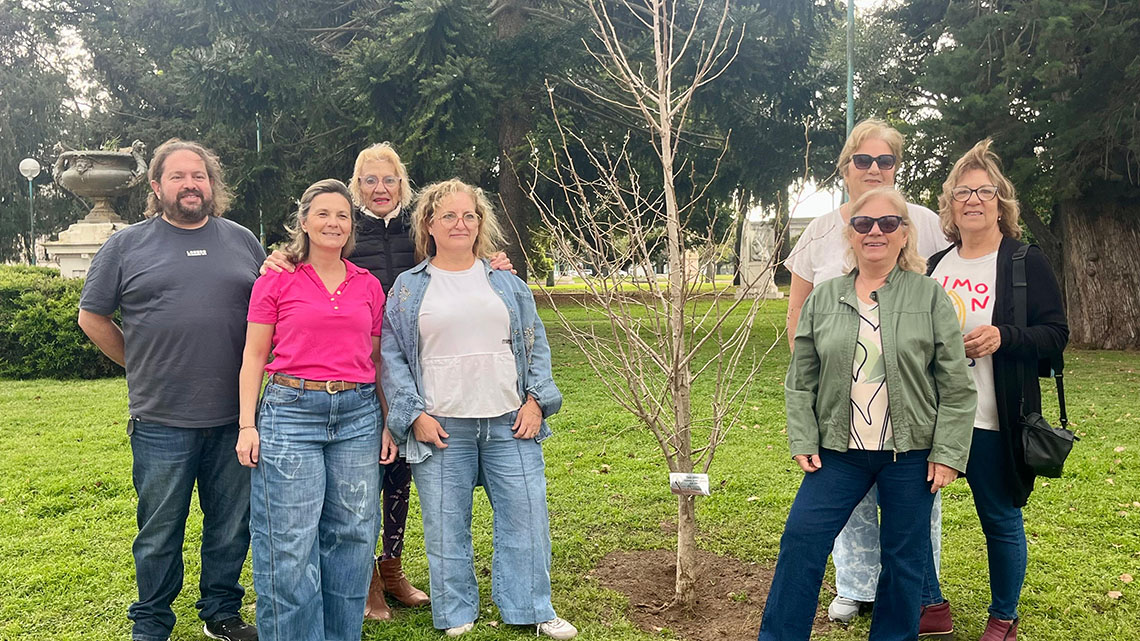 ​El Centro de Jubilados don&oacute; y plant&oacute; dos ginkgo biloba en Plaza Belgrano